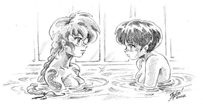 Akane and Ranma in the bath